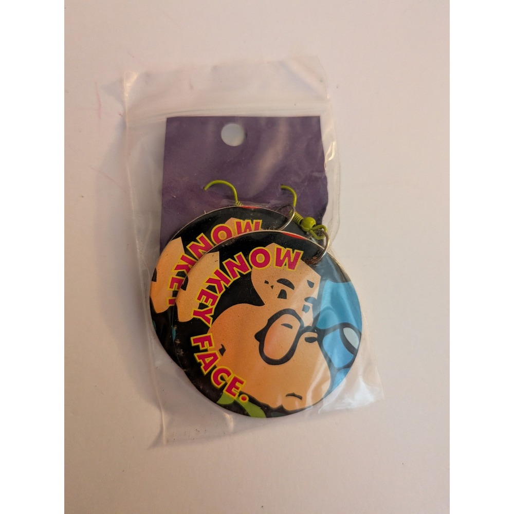 Monkey Face Cartoon Character Round Drop Earrings Y2K Retro‎ Kitsch Graphic